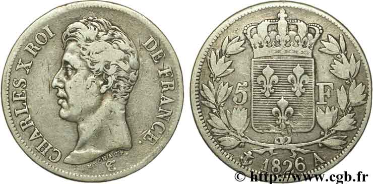 5 francs Charles X, 1er type 1826 Paris F.310/15 SS45 