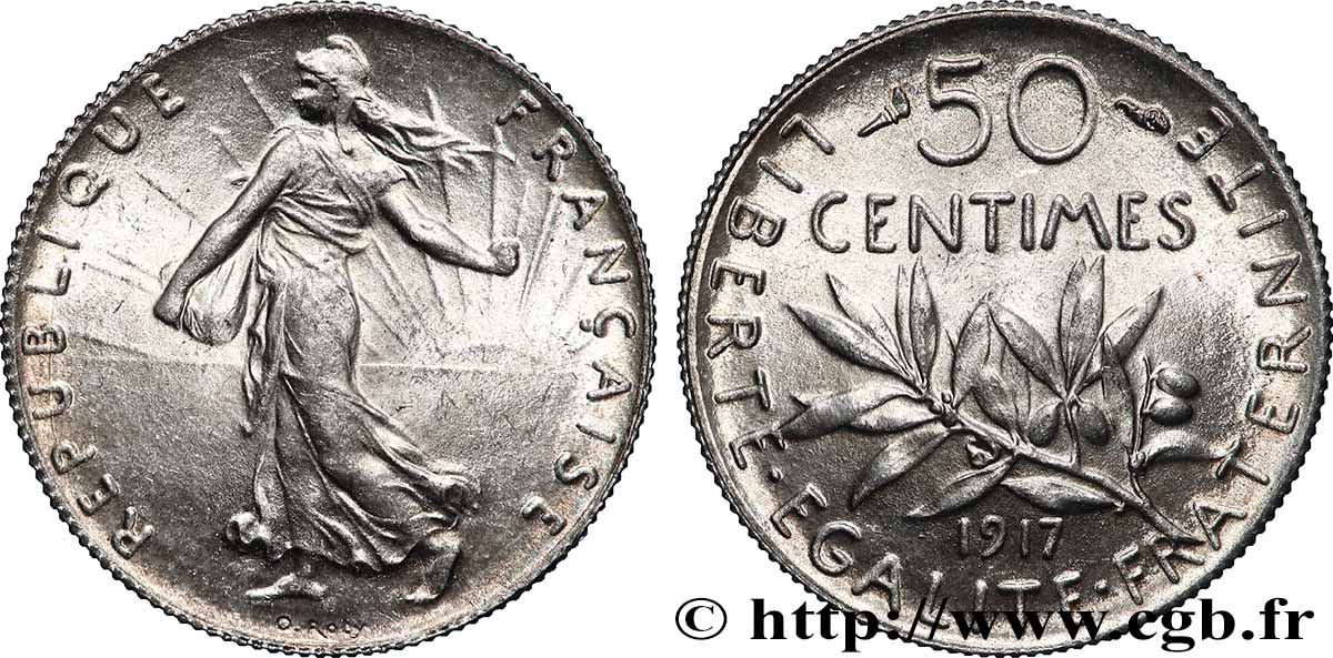 50 centimes Semeuse 1917  F.190/24 SPL64 