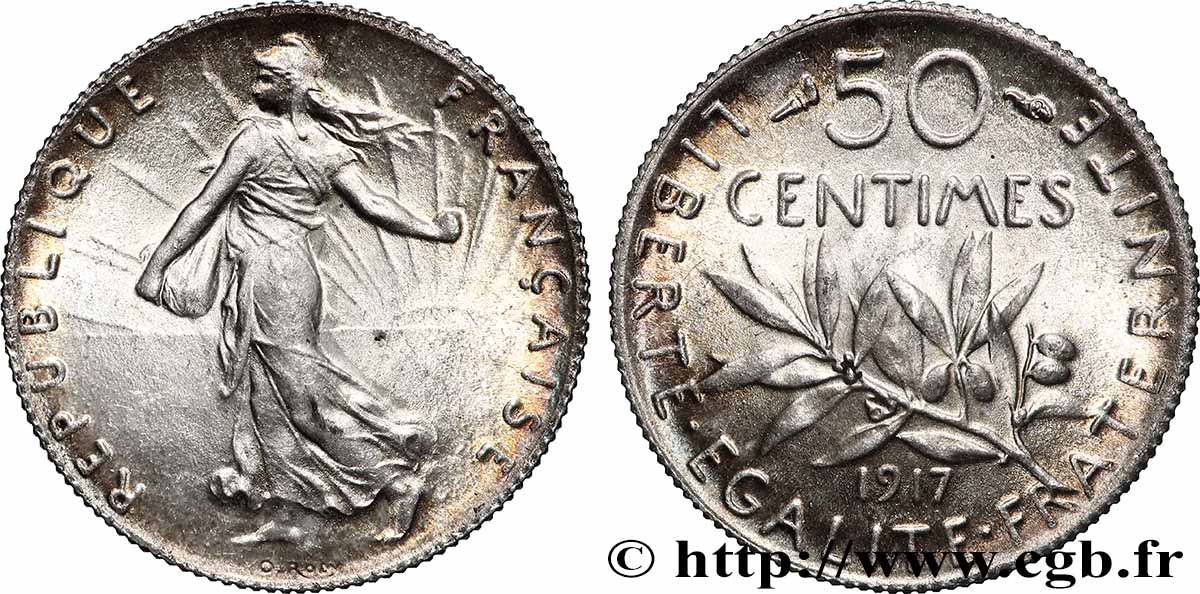 50 centimes Semeuse 1917  F.190/24 SPL64 