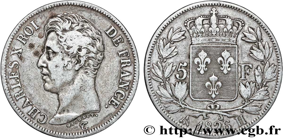 5 francs Charles X, 1er type 1826 La Rochelle F.310/19 TTB40 