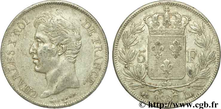 5 francs Charles X, 2e type 1827 Bayonne F.311/8 SS40 