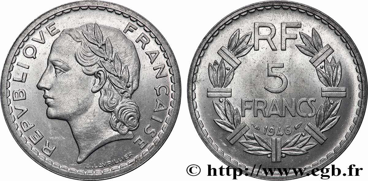5 francs Lavrillier, aluminium 1946  F.339/6 VZ62 