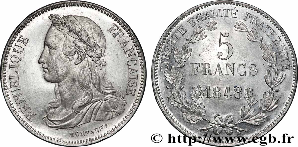 Concours de 5 francs, essai en étain par Montagny 1848 Paris VG.3085 var. VZ+ 