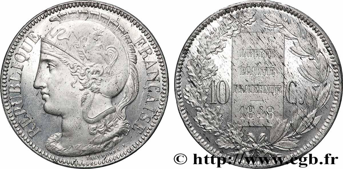Concours de 10 centimes, essai en étain par Dieudonné 1848 Paris VG.3137 var fST 