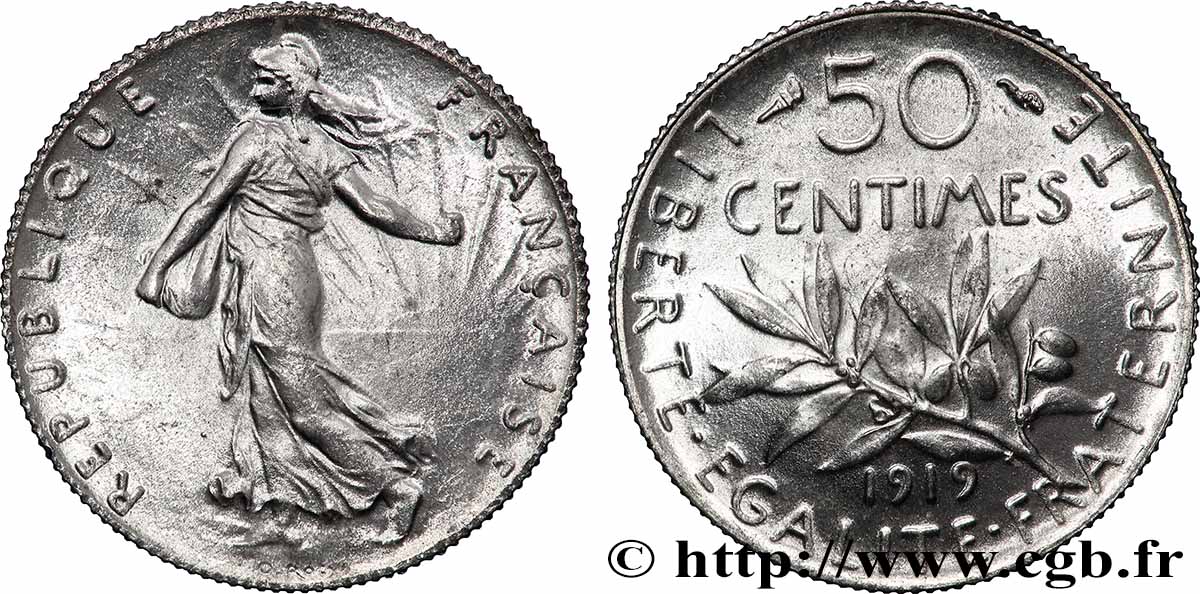 50 centimes Semeuse 1919 Paris F.190/26 fST63 