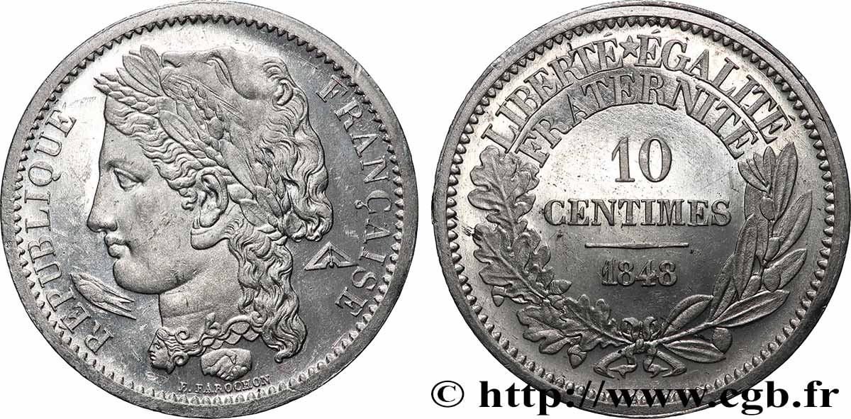 Concours de 10 centimes, essai en étain par Farochon, deuxième revers 1848 Paris VG.3139 var. MS 