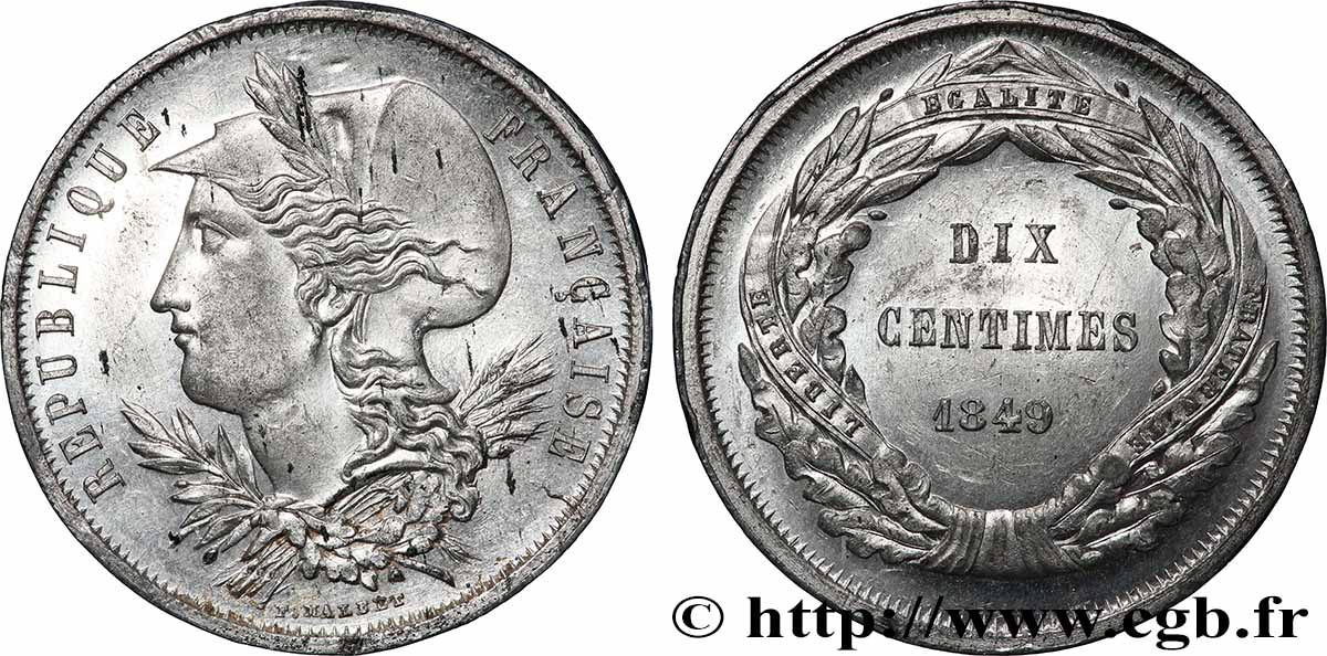 Concours de 10 centimes, essai en étain par Malbet 1849 Paris VG.3144  var. VZ+ 