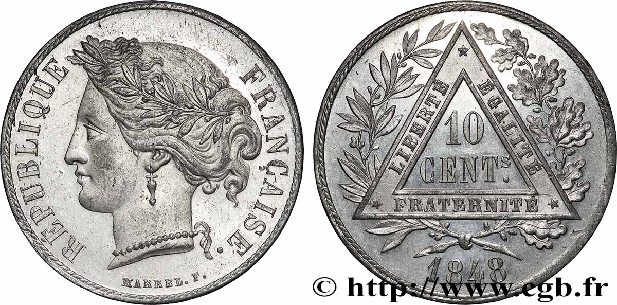 Concours de 10 centimes, essai en étain par Marrel 1848 Paris VG.3145  var VZ+ 