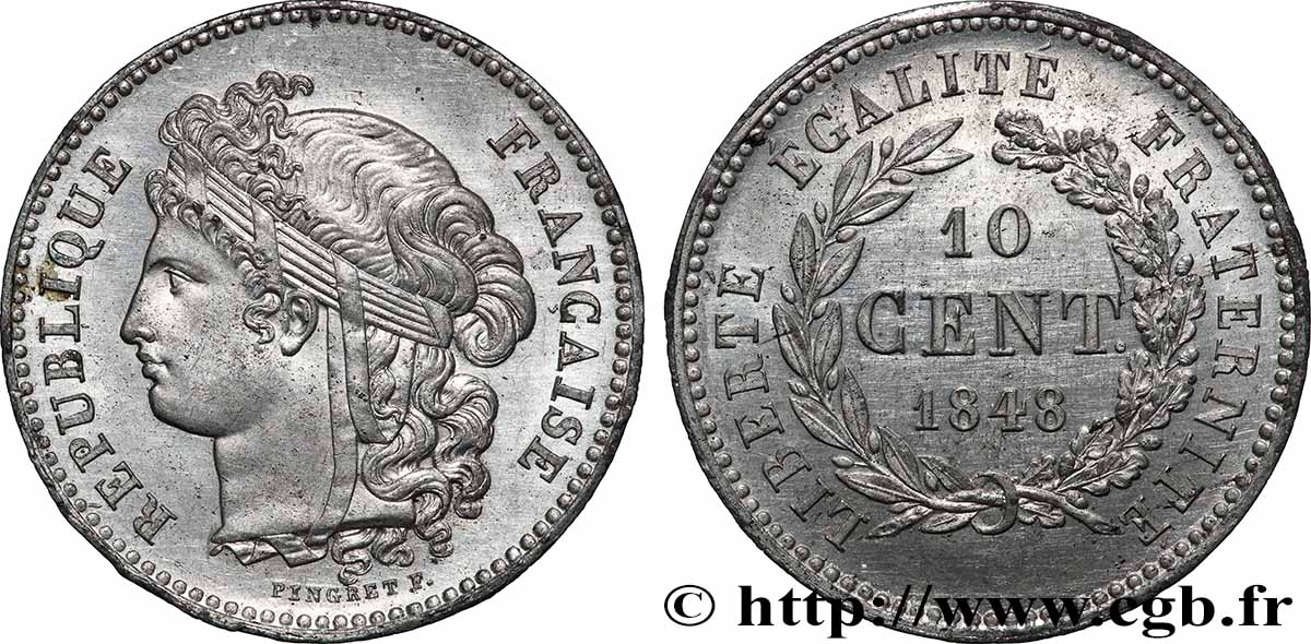 Concours de 10 centimes, essai en étain par Pingret 1848 Paris VG.3151 var. SUP+ 