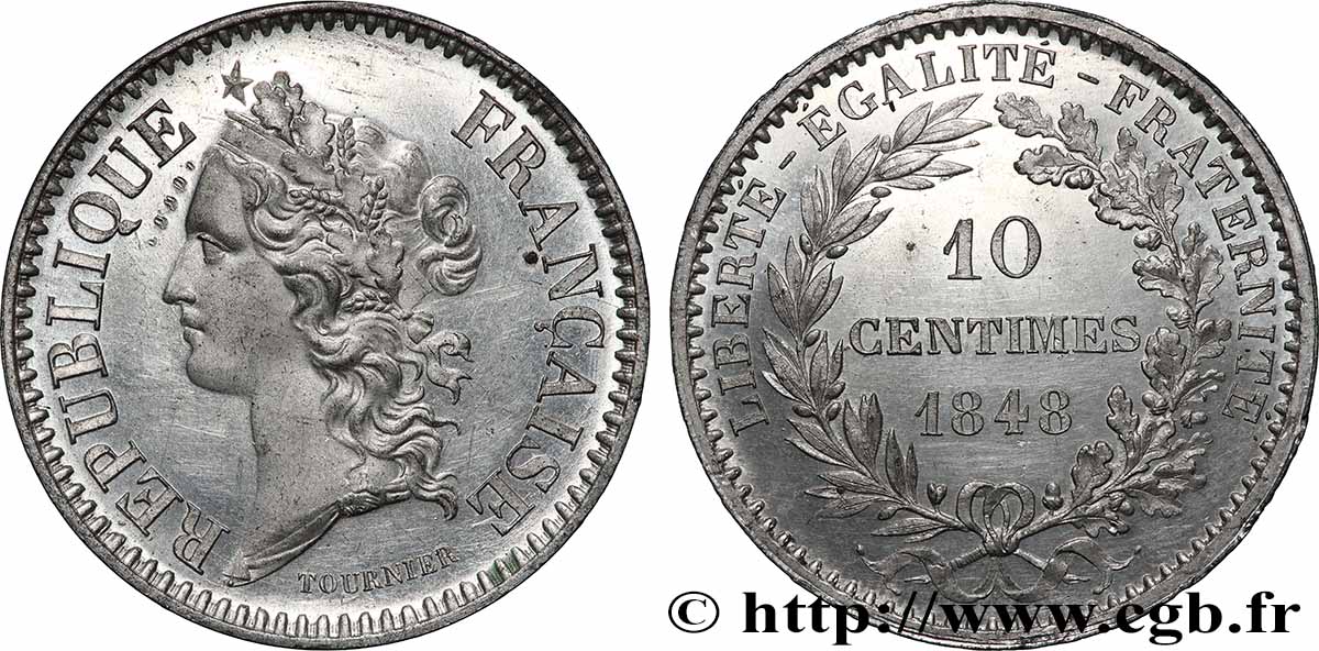 Concours de 10 centimes, essai en étain par Tournier 1848 Paris VG.3154 var VZ+ 