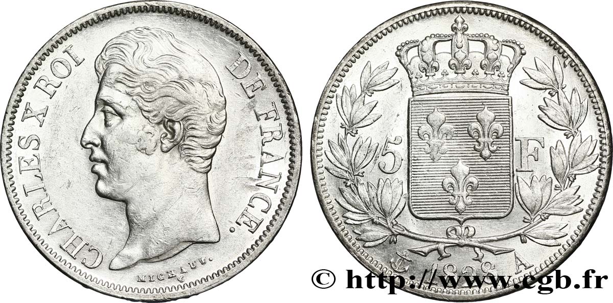 5 francs Charles X, 2e type 1828 Paris F.311/14 AU53 