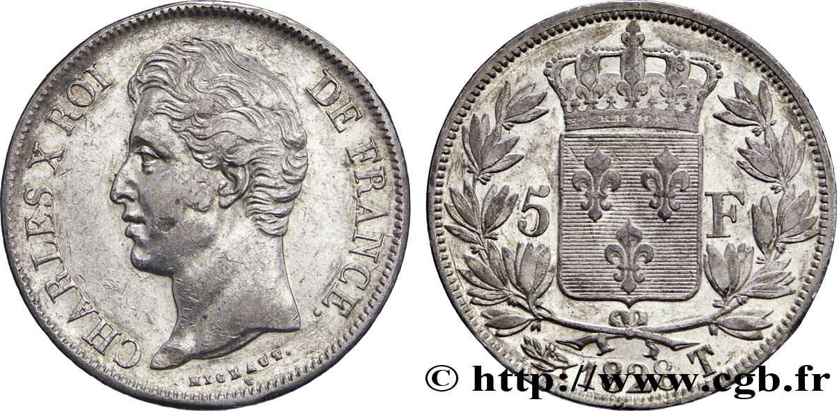 5 francs Charles X, 2e type 1828 Nantes F.311/25 XF45 