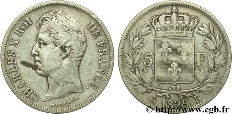5 francs Charles X, 2e type 1829 Rouen F.311/28 VF20 