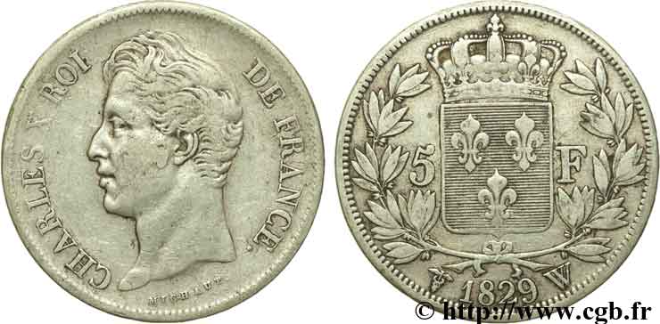 5 francs Charles X, 2e type 1829 Lille F.311/39 XF40 