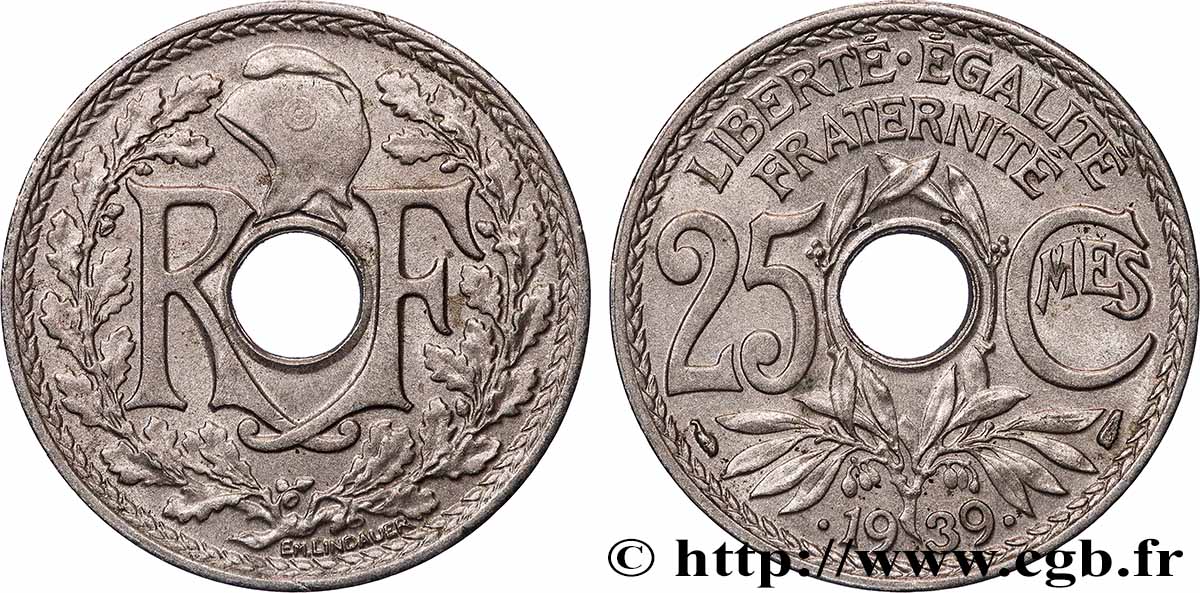 25 centimes Lindauer, Maillechort 1939  F.172/3 VZ+ 