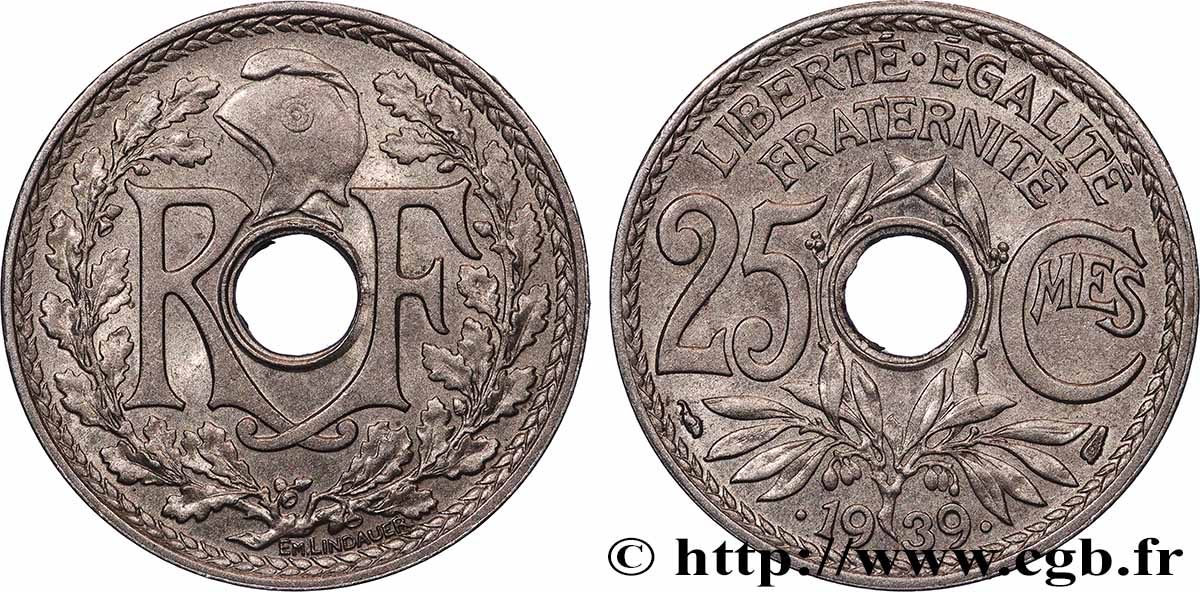 25 centimes Lindauer, Maillechort 1939  F.172/3 SPL+ 