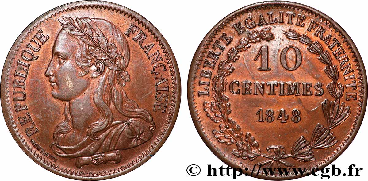 Concours de 10 centimes, essai de Montagny 1848  VG.3146  AU 