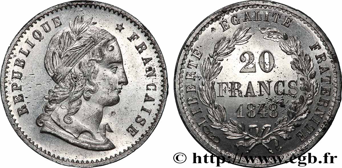 Concours de 20 francs, essai de Magniadas 1848 Paris VG.3028 var MS 