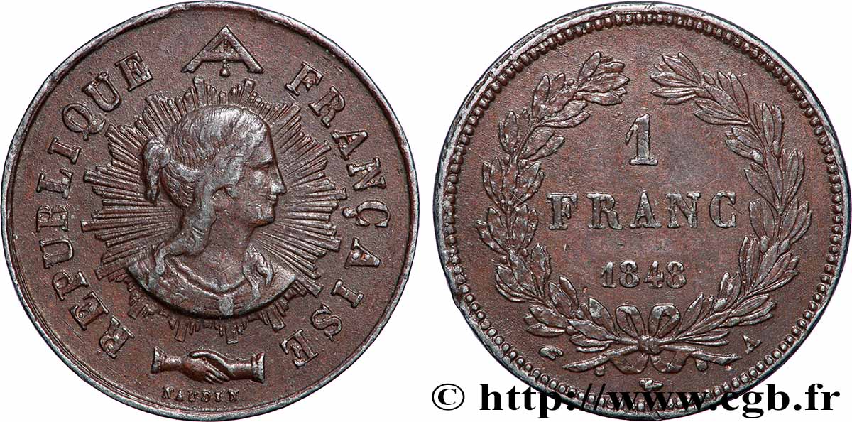 Reproduction fantaisiste hybride 1 franc Louis-Philippe, couronne de chêne / médaille 1848 Paris  SUP 