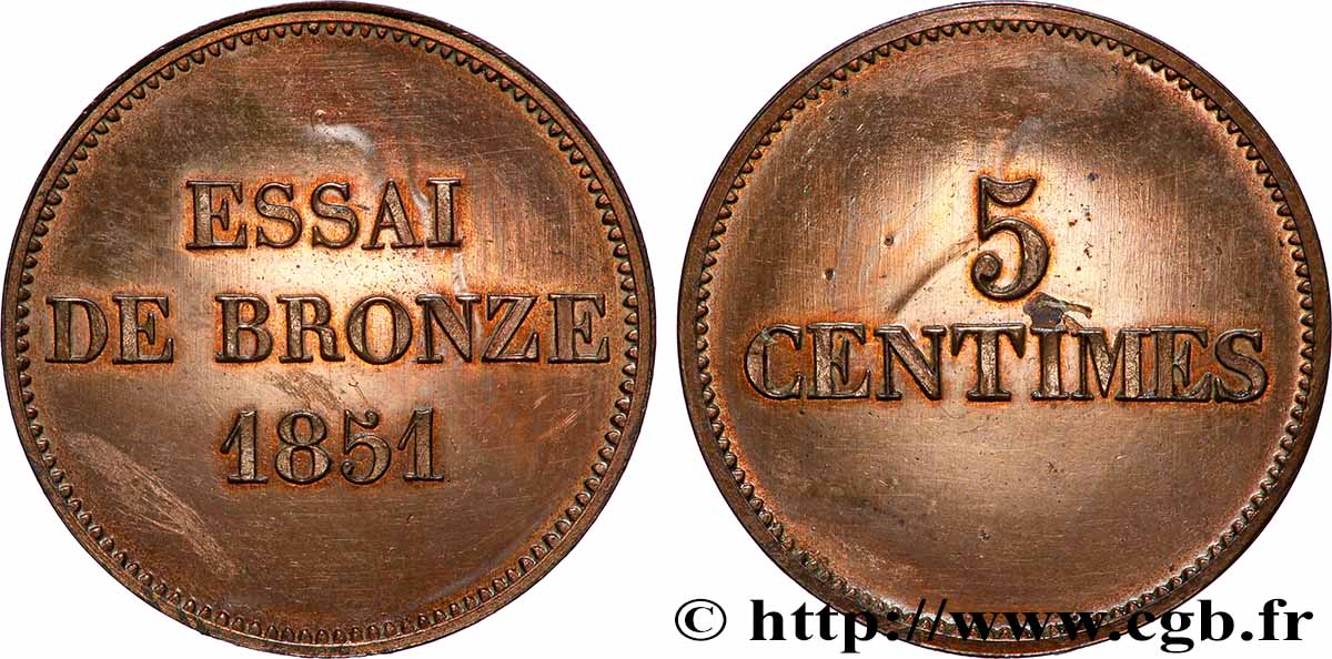 Essai de 5 centimes 1851  VG.3295  AU 