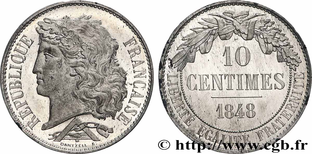 Concours de 10 centimes, essai en étain par Dantzell 1848 Paris VG.3135 var. MS 
