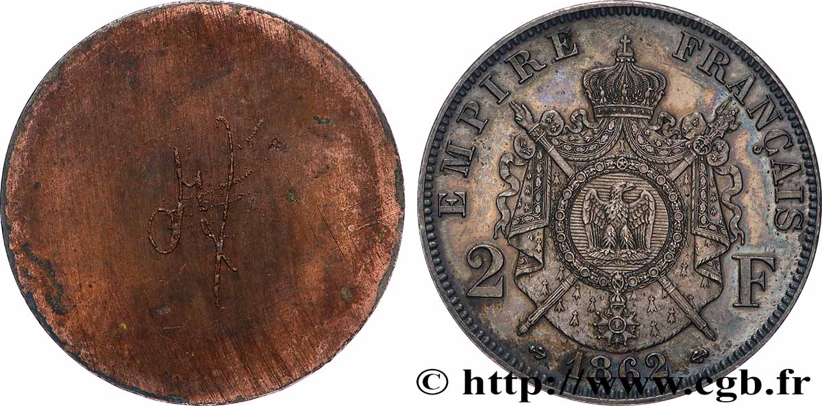 Essai uniface de revers de 2 francs par Barre 1862  Maz.1657 a SUP+ 