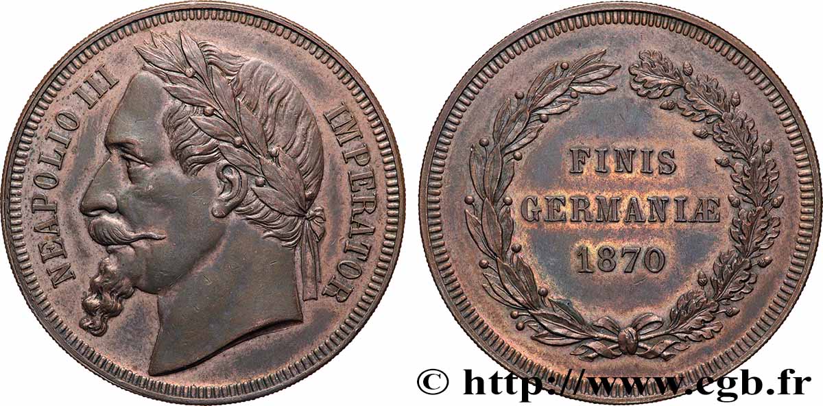 Module de 5 francs &nbsp;Finis Germaniæ&nbsp; en cuivre 1870 Stuttgart Schw.K2 p.381 SUP+ 