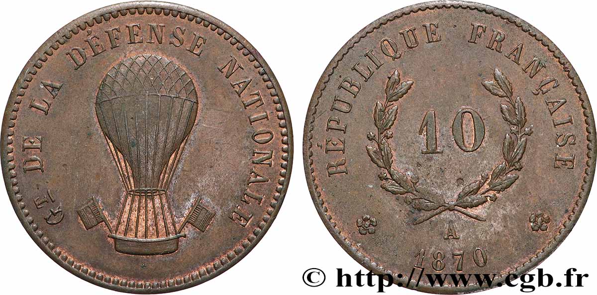 Essai au module de 10 centimes au ballon 1870 Paris VG.3780  AU 