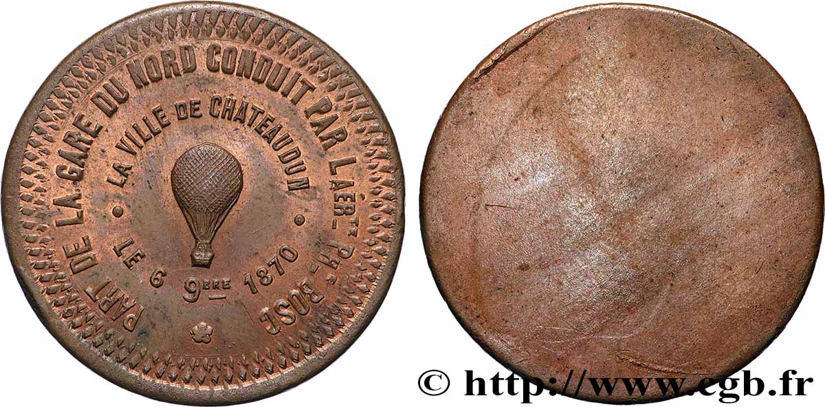 Module de 10 centimes, ballon &nbsp;LA VILLE DE CHATEAUDUN&nbsp;, uniface n.d. Paris  MS 