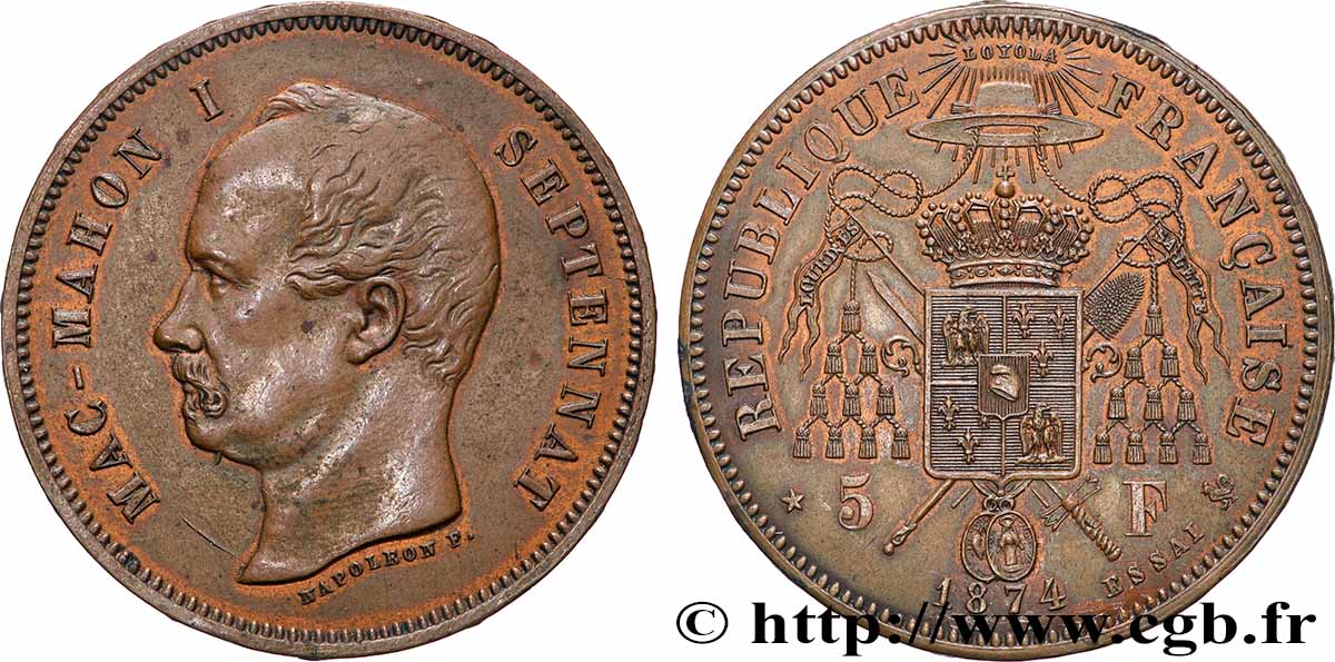 Essai de 5 francs Mac Mahon 1874  GEM.130 12 SUP 
