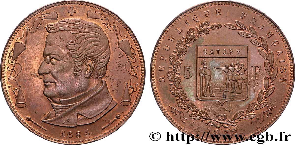 Module de 5 francs Thiers, frappe de souvenir 1872  GEM.130 7 MS62 