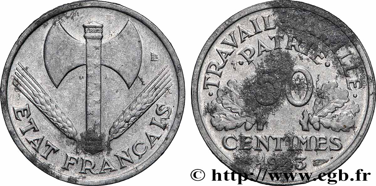 50 centimes Francisque, lourde 1943  F.195/4 TB 