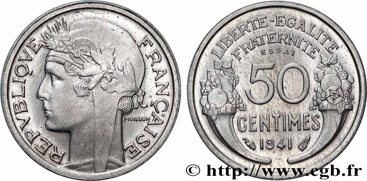 Essai de 50 centimes Morlon, lourde 1941 Paris F.193/1 SUP62 