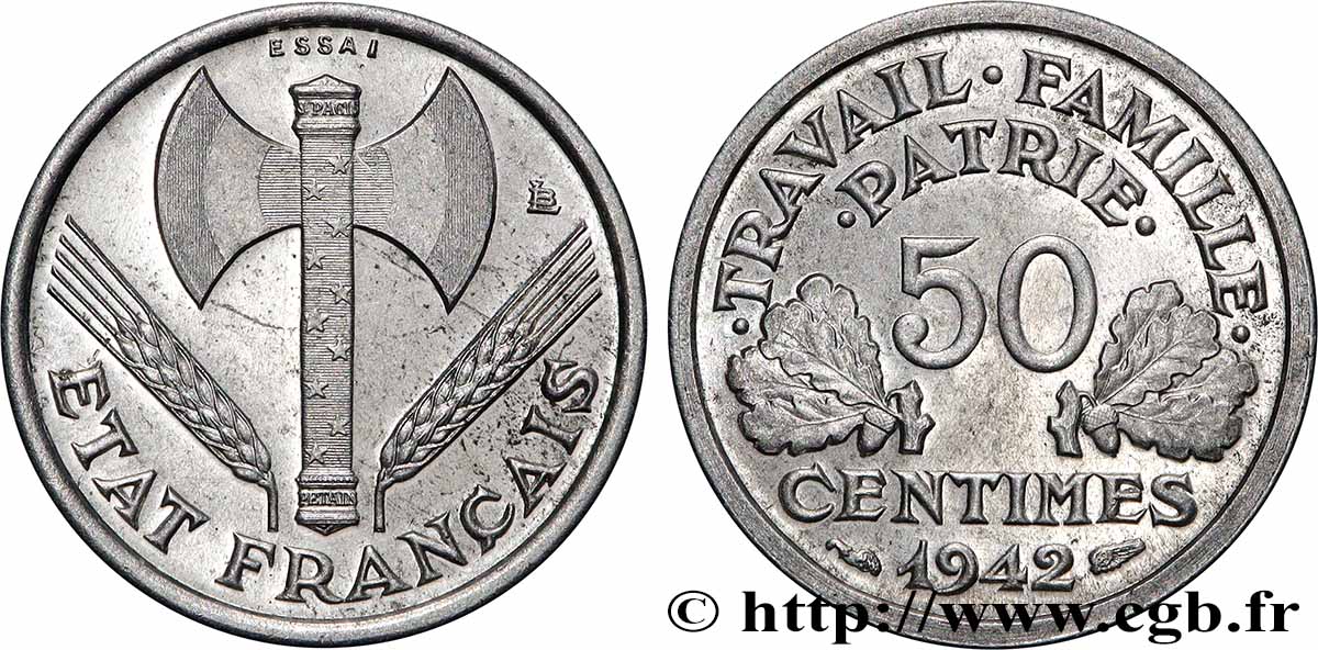 Essai de 50 centimes Francisque, lourde 1942 Paris F.195/1 MS63 