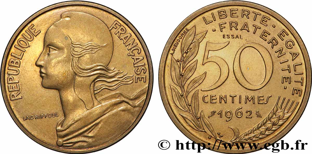 Essai de 50 centimes Marianne 1962 Paris F.197/1 SUP+ 