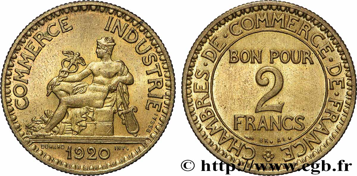 Essai de 2 francs Chambres de Commerce 1920 Paris F.267/1 SPL63 