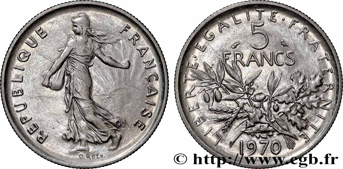 5 francs Semeuse, nickel 1970 Paris F.341/2 VZ+ 