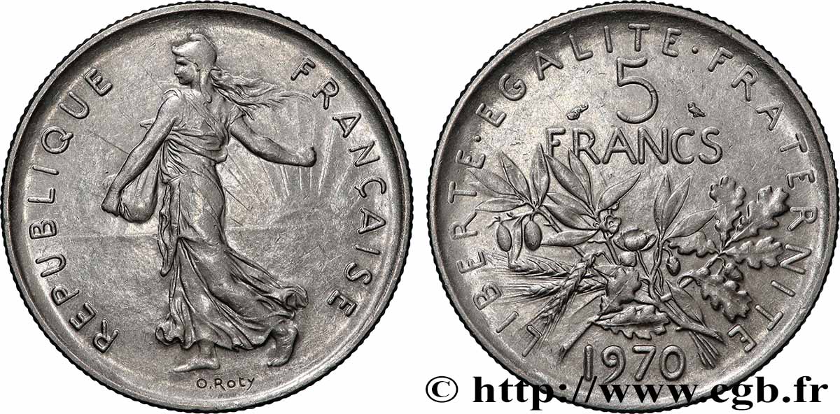 5 francs Semeuse, nickel 1970 Paris F.341/2 EBC+ 