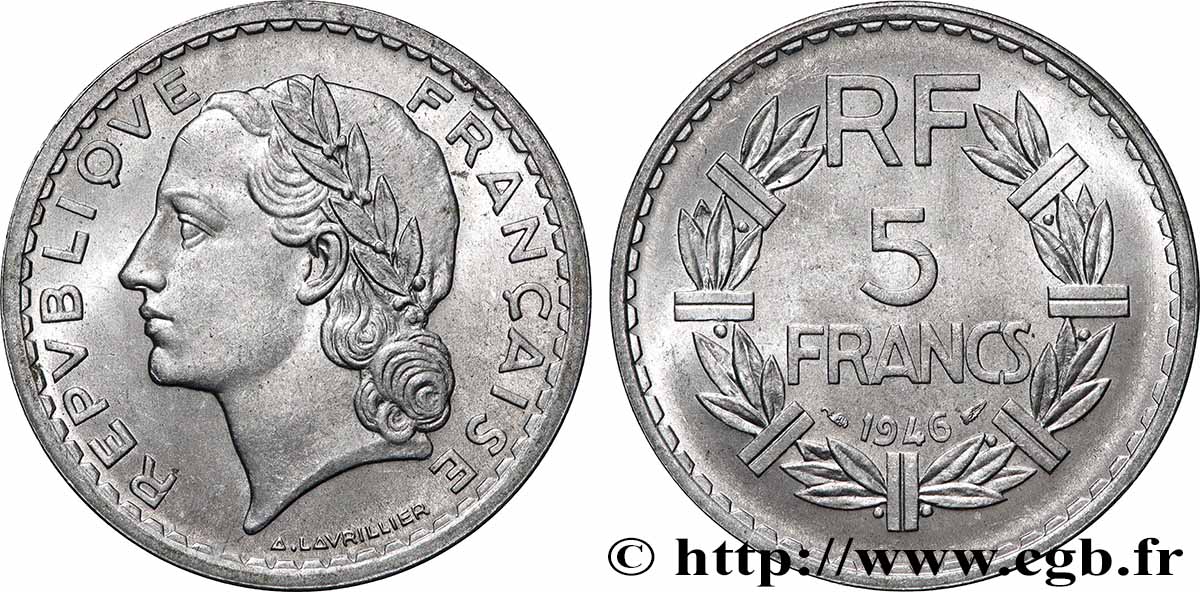 5 francs Lavrillier, aluminium 1946  F.339/6 SUP62 