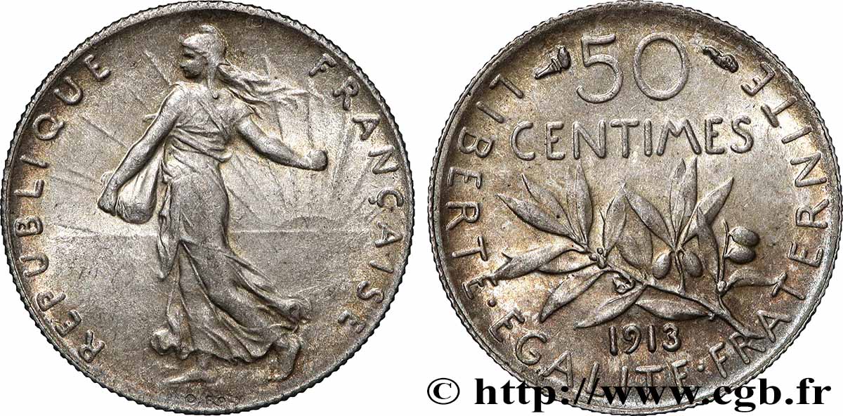 50 centimes Semeuse 1913 Paris F.190/20 SUP60 