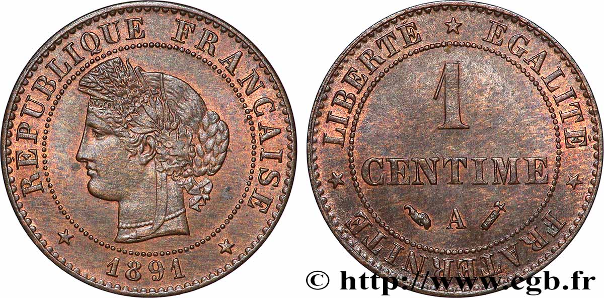 1 centime Cérès 1891 Paris F.104/18 MS62 