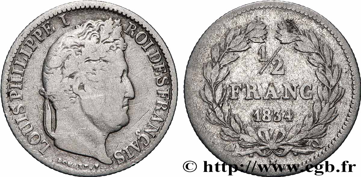 1/2 franc Louis-Philippe 1834 Perpignan F.182/50 fS 
