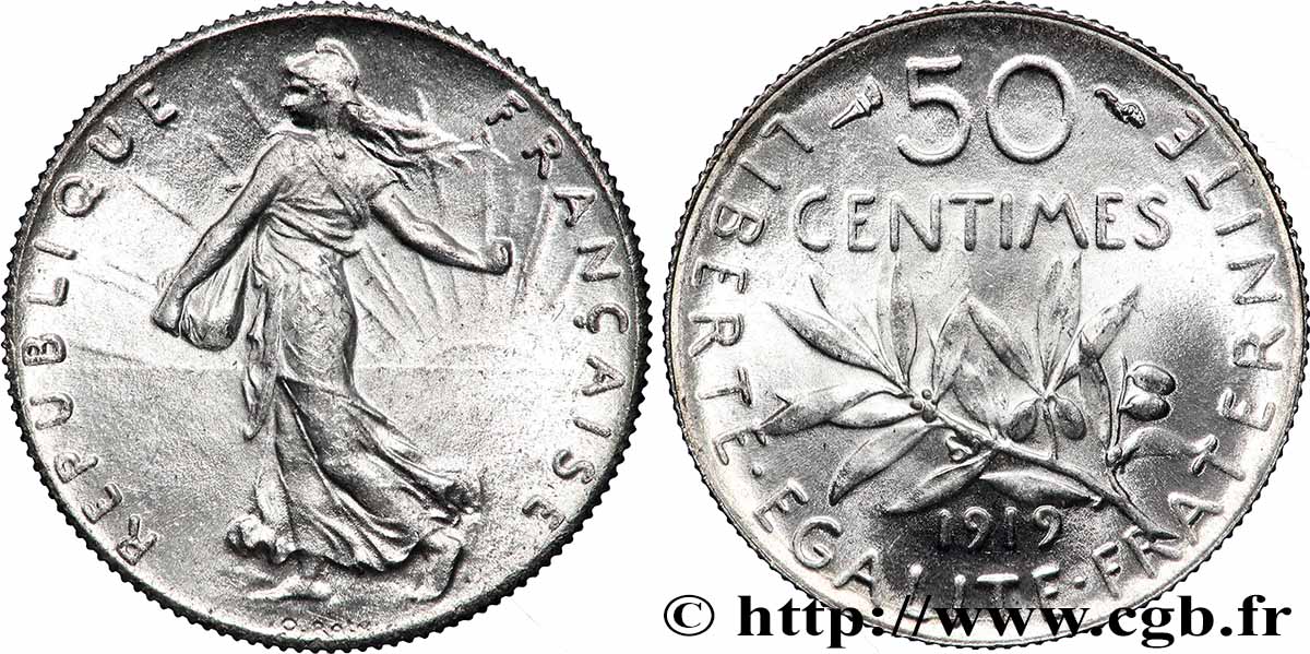 50 centimes Semeuse 1919 Paris F.190/26 MS63 