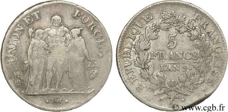 5 francs Union et Force, Union serré, avec glands intérieurs et gland extérieur 1801 Bayonne F.288/161 S38 