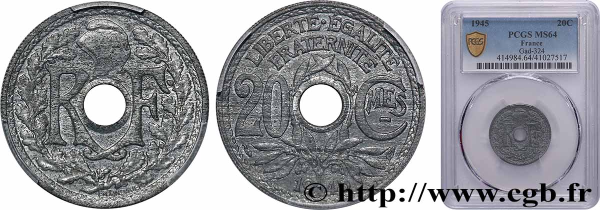 20 centimes Lindauer 1945  F.155/2 MS64 PCGS