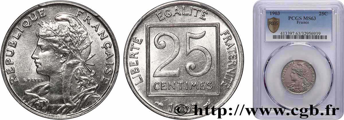 25 centimes Patey, 1er type 1903  F.168/3 SPL63 PCGS
