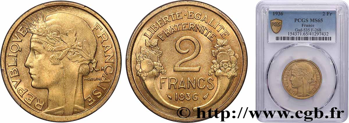 2 francs Morlon 1936  F.268/9 FDC65 PCGS