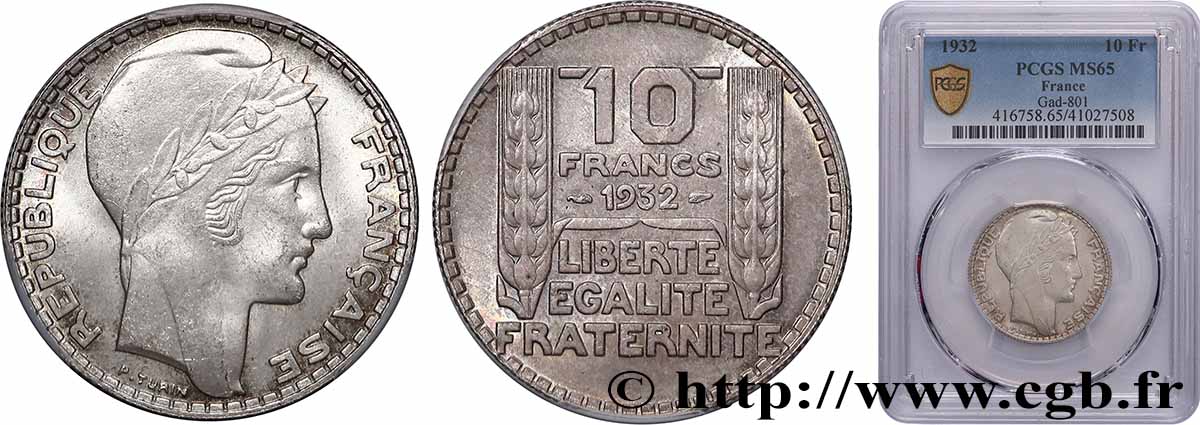 10 francs Turin 1932  F.360/5 MS65 PCGS
