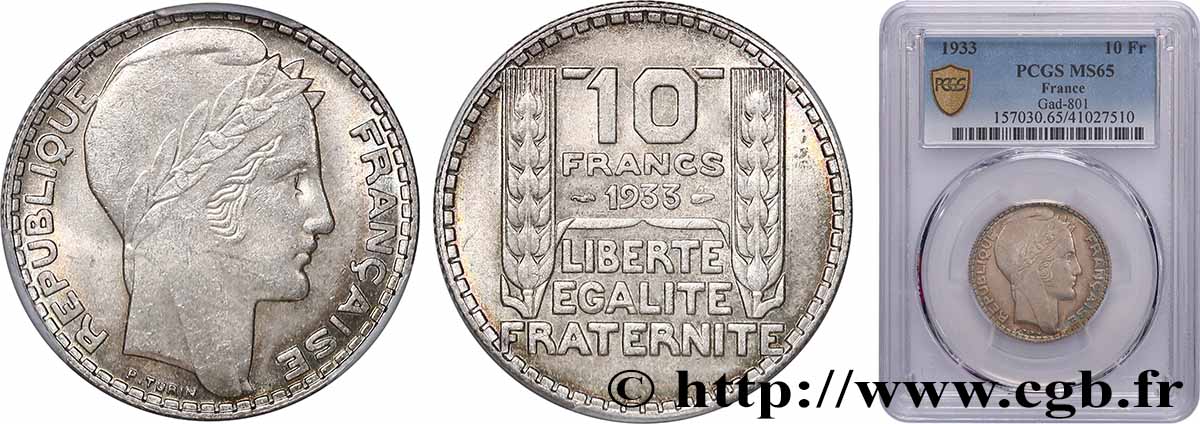 10 francs Turin 1933  F.360/6 MS65 PCGS