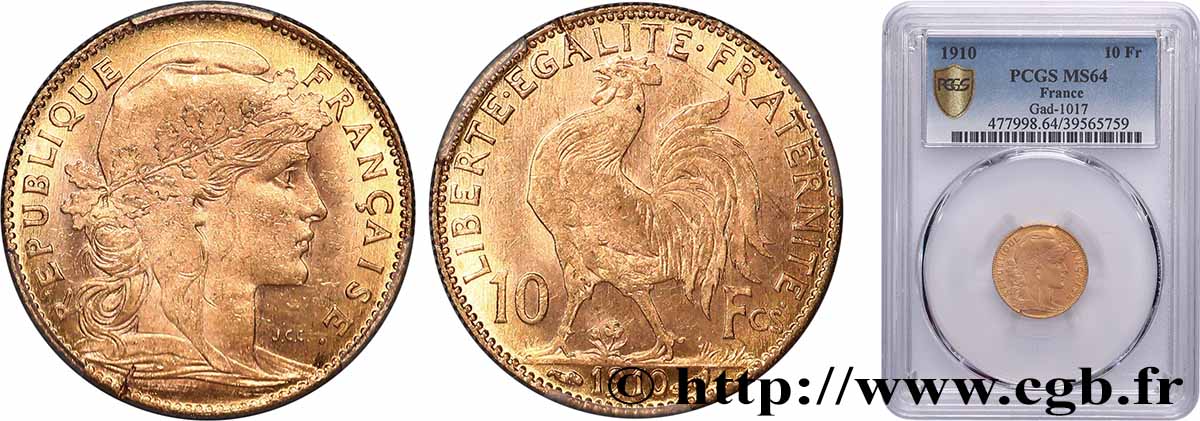 10 francs Coq 1910 Paris F.509/11 SPL64 PCGS
